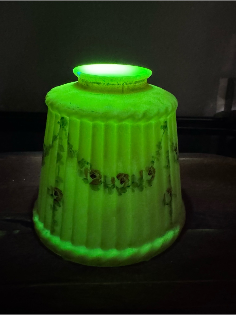 Antique Green Floral Glass Lantern Shade